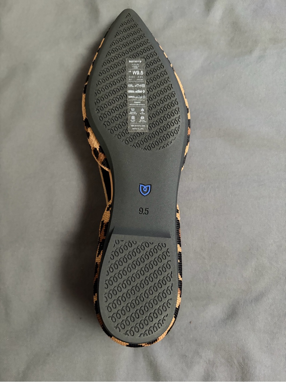 Rothy's Leopard Print Pointed D'Orsay Flats - Tan & Black with Blue Trim - Picture 4 of 9